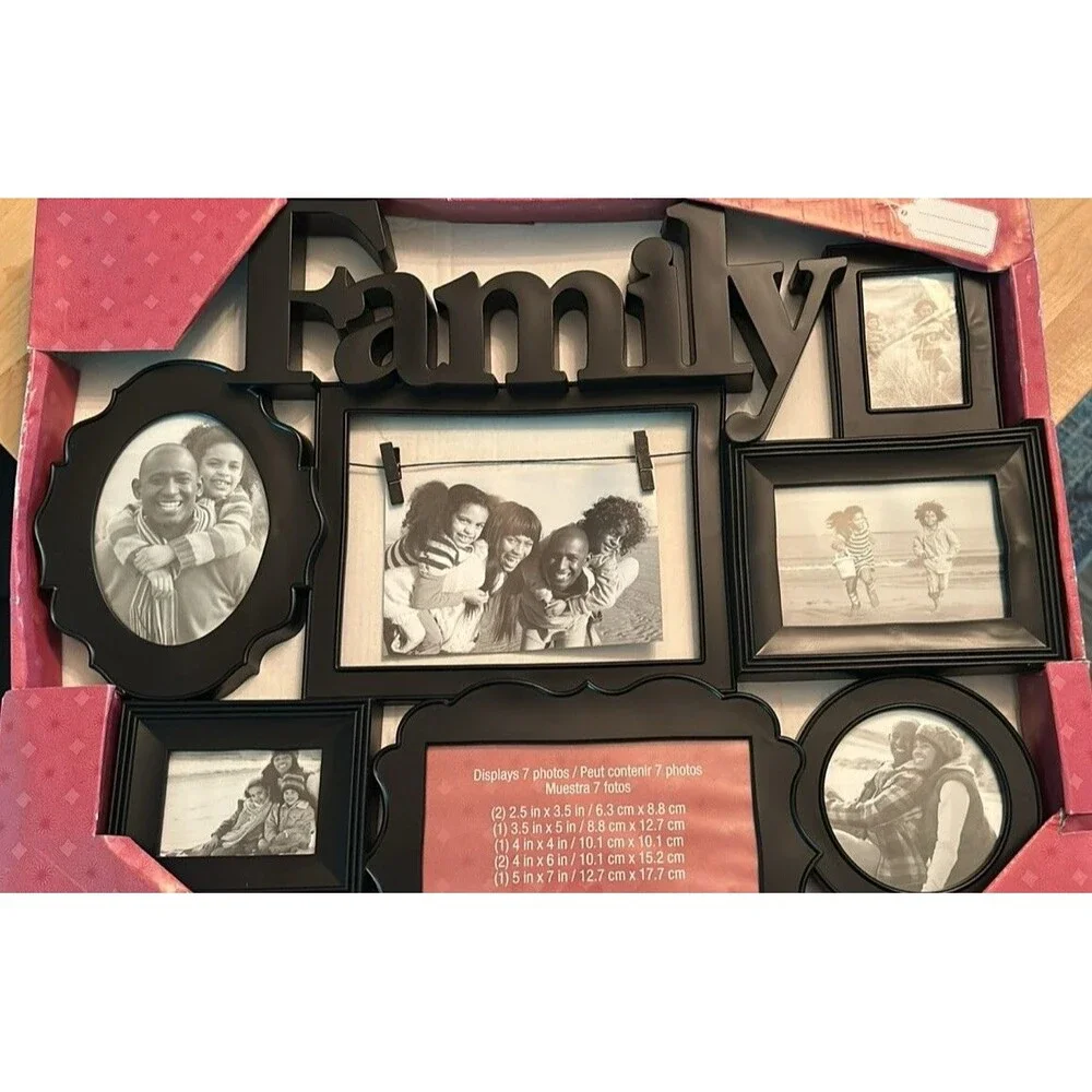 Family Collage Photo Frame Black Plastic